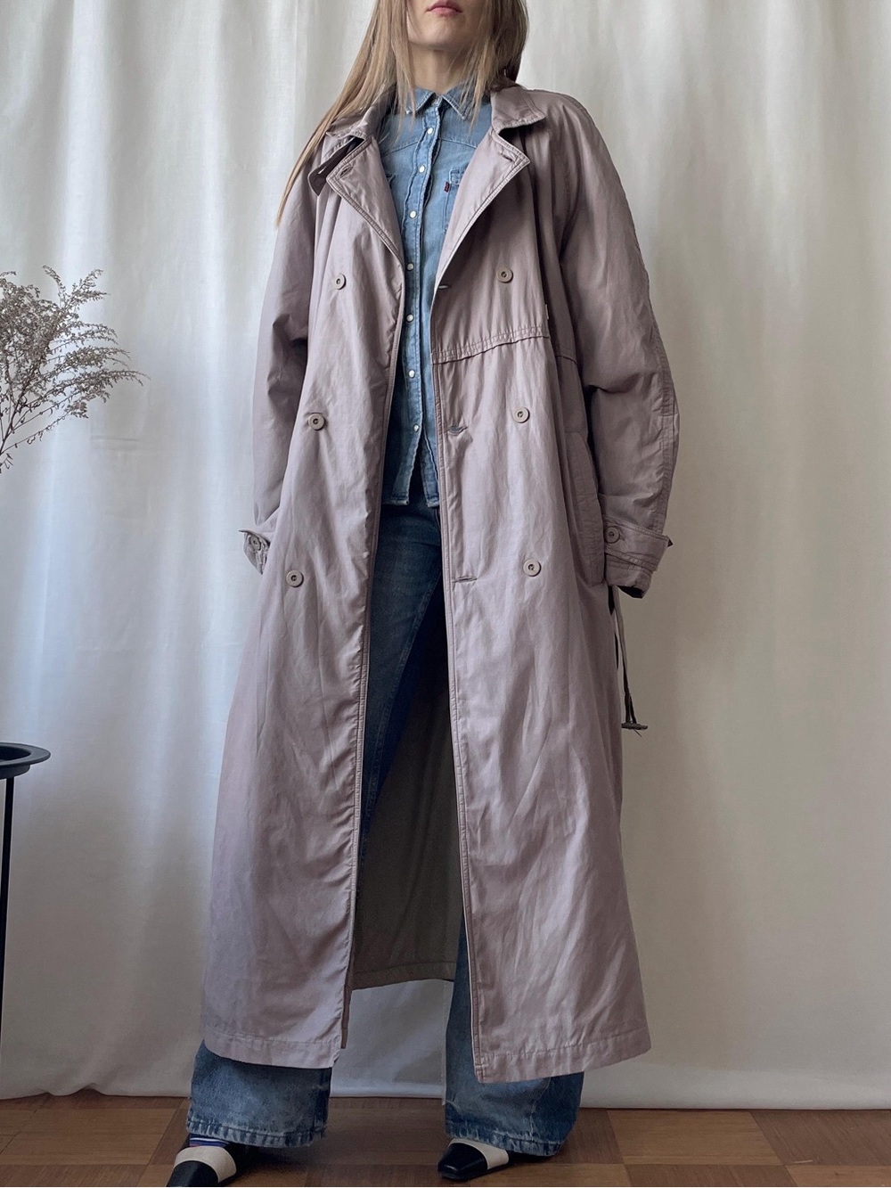 Anthropologie Long Trench Coat in Mauve-Taupe